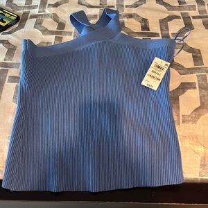 INC International Concepts Blue Ribbed Halter Top